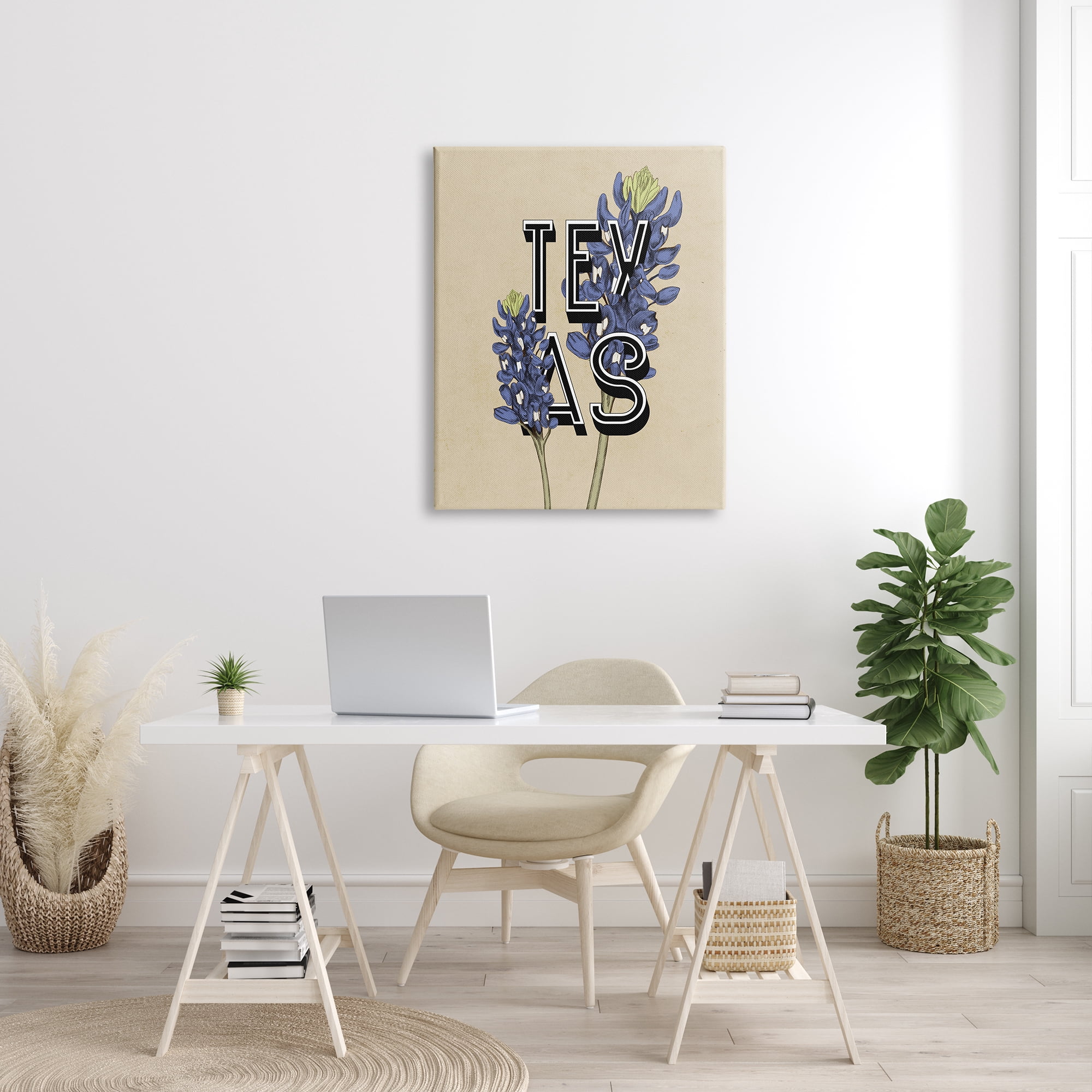Stupell Industries Texas State Flower Bluebonnet Plant Sprigs Typography Graphic Art Gallery Wrapped Canvas Print Wall Art, Design by Daphne Polselli