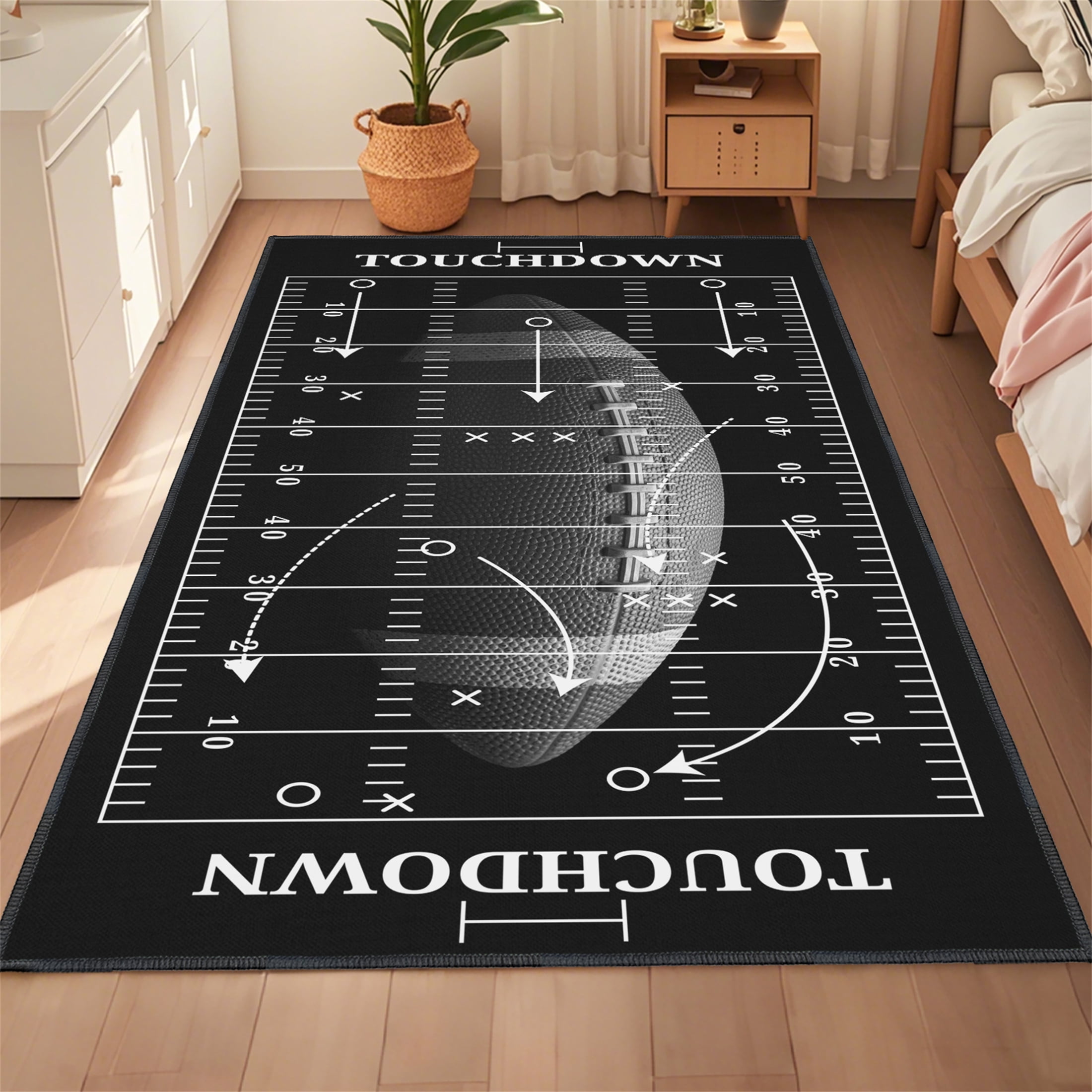 Football Rug for Bedroom,3'x5' Football Field Rugs with Non-Slip Backing,Sports Area Rug for Living Room and Game Room Decor