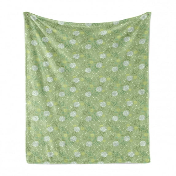 Spring Soft Flannel Fleece Blanket, Abstract Floral Bloom Pattern with Foliage Leaves and Petals Pale Colored Background, Cozy Plush for Indoor and Outdoor Use, 70" x 90", Multicolor, by Ambesonne