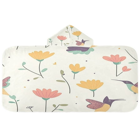 Soft Birds and Flowers 50x23.5" Baby Hooded Bath Towel Poncho, Quick-Dry and Triangle Pocket, Kids' Essential