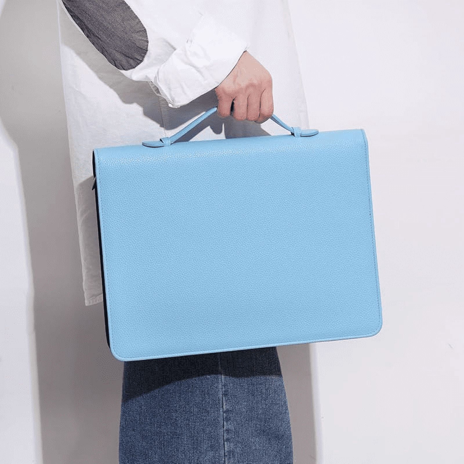Wonderpool Travel Zippered Portfolio 3 Ring Binder A4 Padfolio Document Case with Removable Clipboard Legal Pad Holder, Business Office School Organizer for Men and Women (Light Blue)