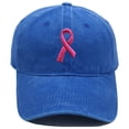 thumbnail image 2 of WGRFFH Washed Cotton Baseball Cap with Pink Ribbon Embroidery,Adjustable Vintage Distressed Dad Hat,Soft Curved Brim Support Awareness Hat for Outdoor Walking Campaign Casual Daily Wear Blue, 2 of 5