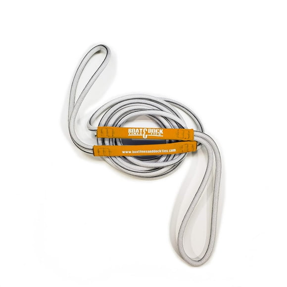 Boat Line Rope Bungee - Heavy Duty Line for Launching, Retrieving, Mooring and Docking (White/Orange, 15 Feet)