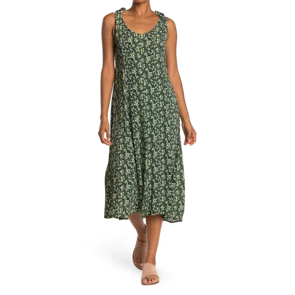 Faherty Women's Green Cobain Floral Midi Madeira Dress Size Small