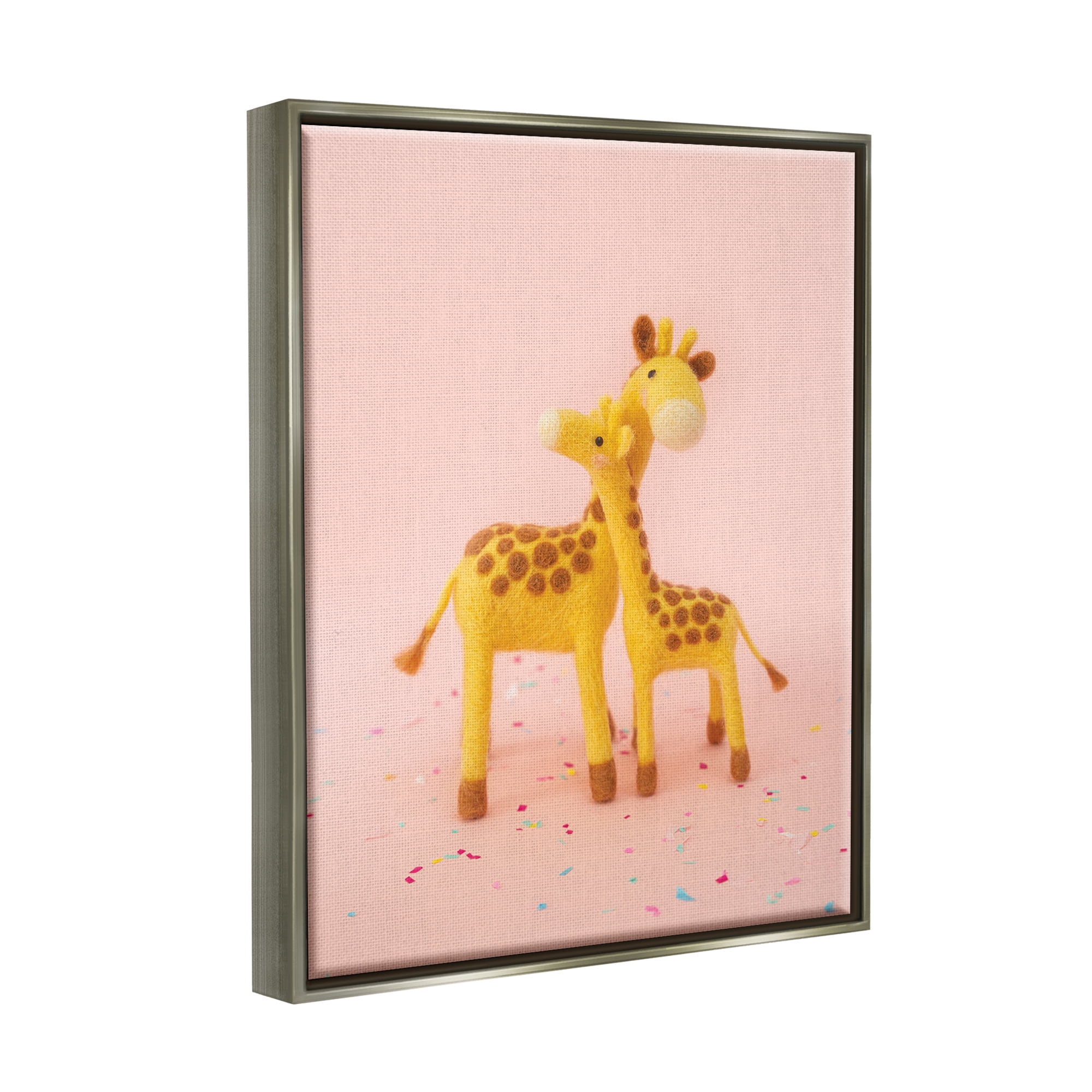 Stupell Industries Pastel Pink Hugging Giraffes Animals & Insects Photography Gray Floater Framed Art Print Wall Art
