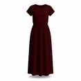 thumbnail image 6 of BRGZLK Womens Summer Modest Work Casual Solid Color Midi Knee Dress Pocket Short Sleeve Teacher Outfits Spring Travel Clothes, 6 of 7