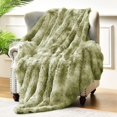 thumbnail image 4 of Woeilo Fuzzy Faux Fur Bed Blanket Twin Size, Reversible Shaggy Sherpa Fleece Blankets,Fluffy Plush Warm Throws for Couch, Bed, 60X80 Inches Olive Green, 4 of 5