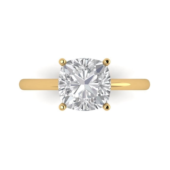 Women's Engagement Solitaire Ring 2CT Cushion Cut Natural Moissanite 14K Yellow Gold Plated Silver