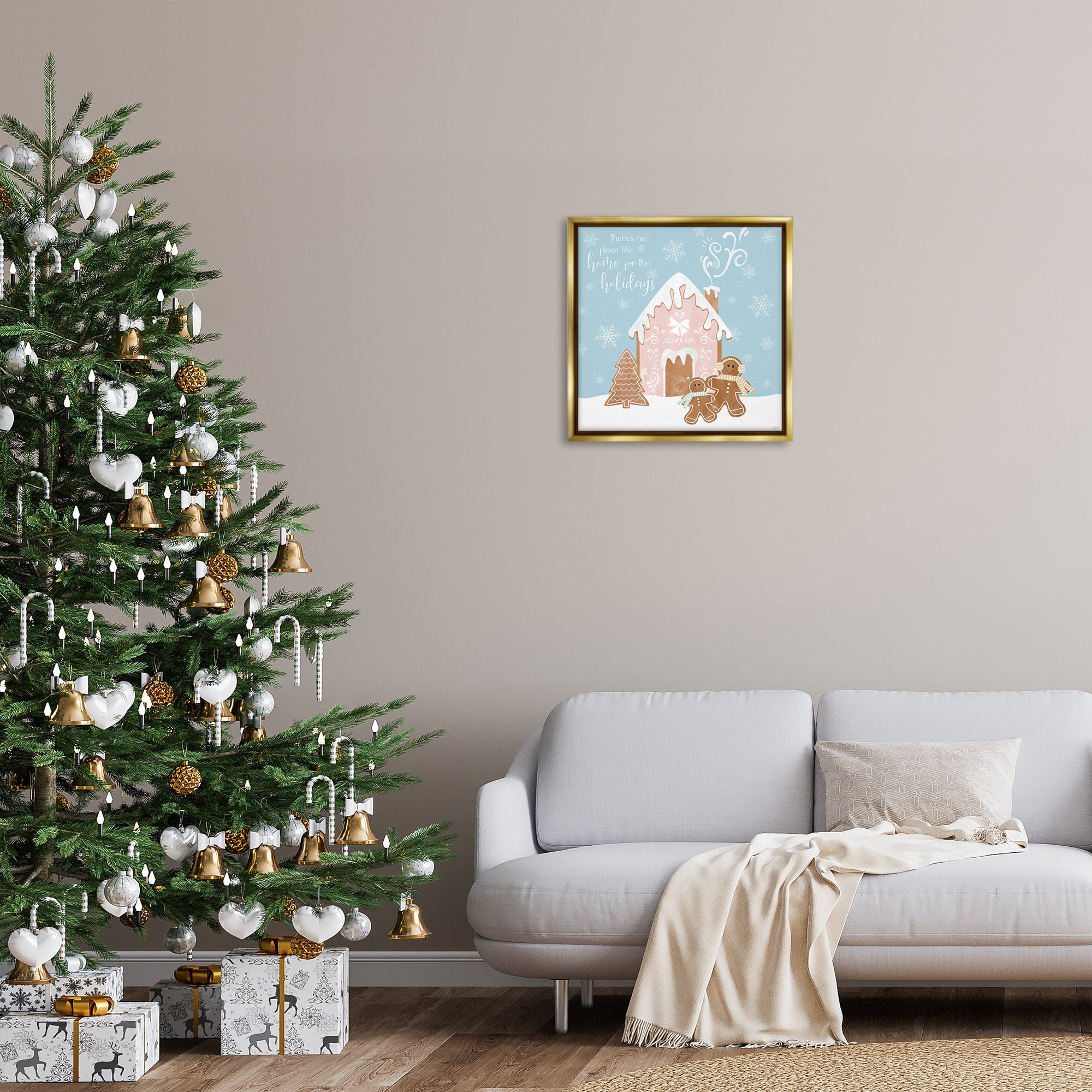 Stupell Industries Holiday Gingerbread Family Holiday Painting Gold Floater Framed Canvas Art Prints Wall Art, 25 x 25