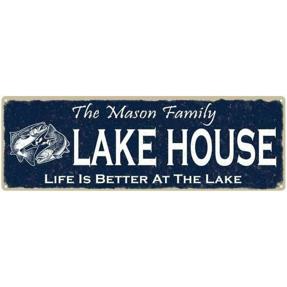 The MASON Family Lake House Sign 6x18 Metal Fishing Cabin Decor 106180101149