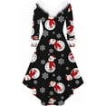 thumbnail image 2 of Women Christmas Dress Print Furry Collar Long Sleeve Xmas Party Dress High Waist Swing Dress, 2 of 9