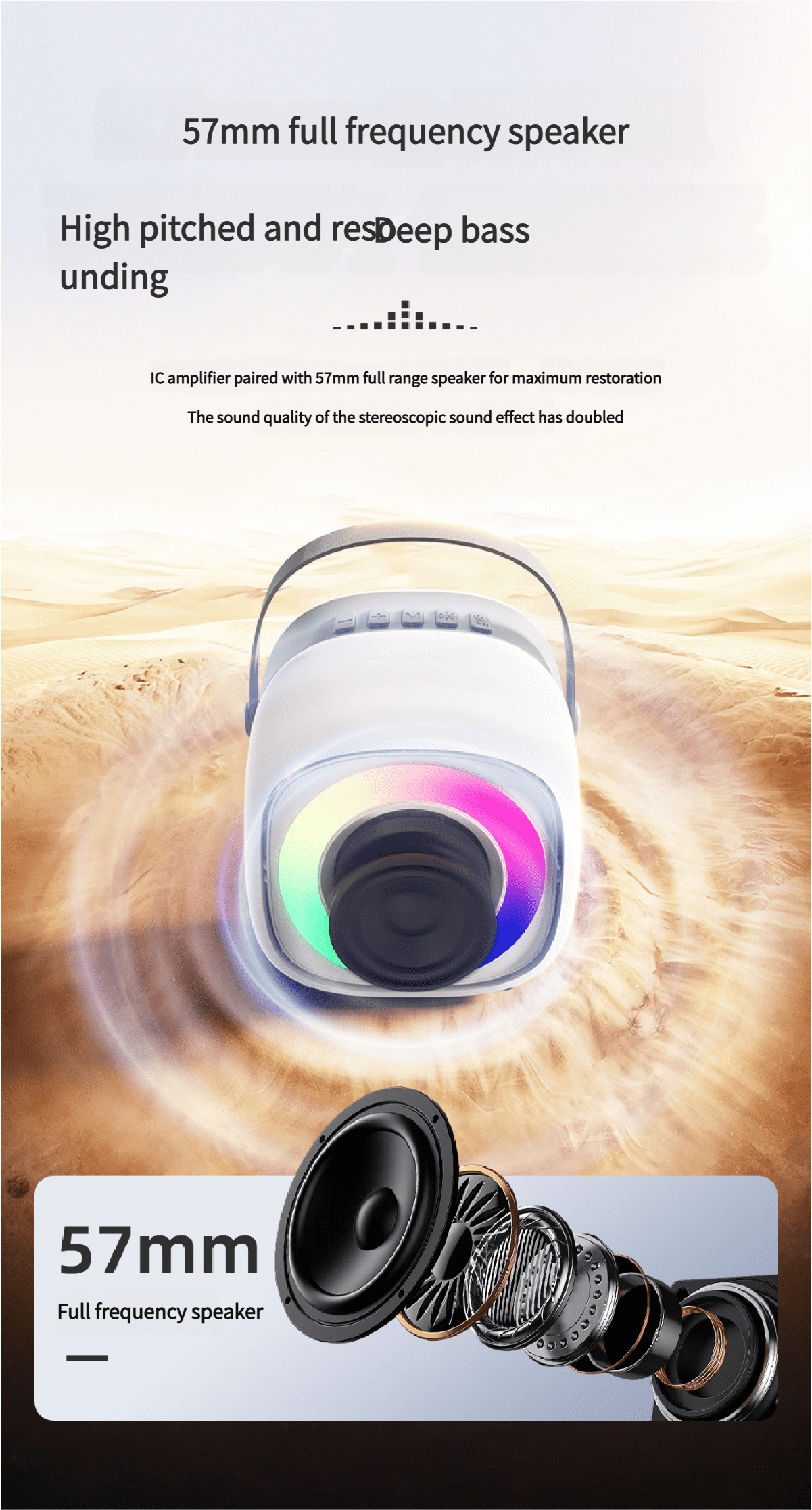 Portable Home Karaoke Microphone with Bluetooth 5.2, 10H Battery, LED Lights, Noise Cancellation & 57mm Speaker - Wireless Party Singing System