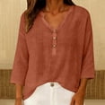 thumbnail image 6 of Linen Tops for Women Plus Size Gauze Summer Shirts V Neck Short Sleeve Button Blouses Loose Fit Casual Dressy Tunics Ginger XL, 6 of 8