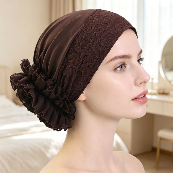WZXFASHION Womens Turban Head Wraps with Lace Raised Flower Decoration on Side Part Chemo Turban Head Scarf for Cancer Patient Sleep