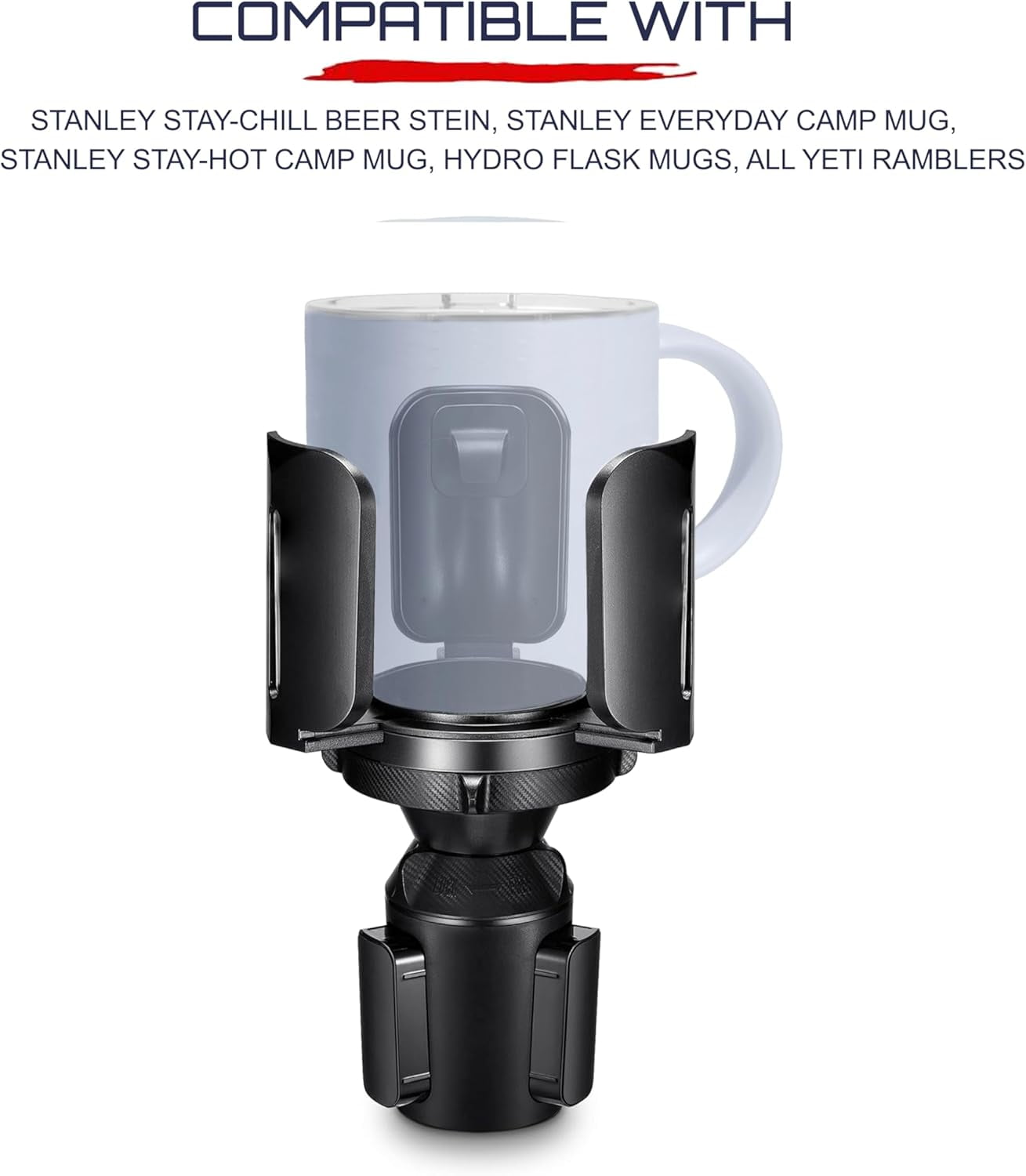 Universal Car Cup Holder Compatible with Stanley Beer Stein, Camp Mug, YETI Rambler & Hydroflask Mugs – Adjustable & Expandable Base – Secure Fit for Large Mugs, Tumblers, and Travel Cups