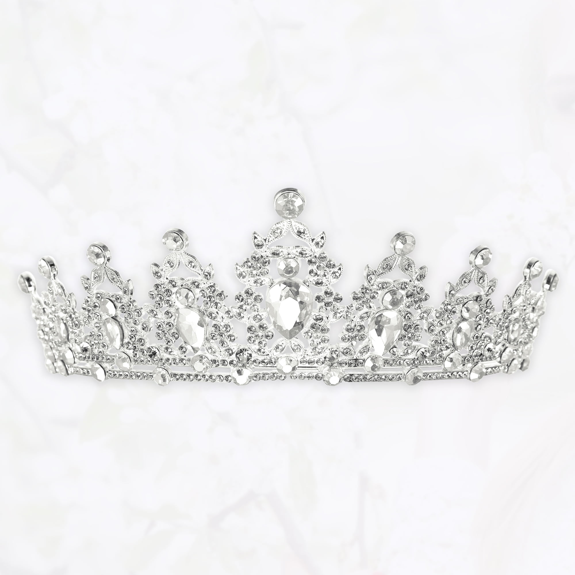Unique Bargains Women Faux Crystal Queen Crown Tiara Rhinestone Silver Tone White