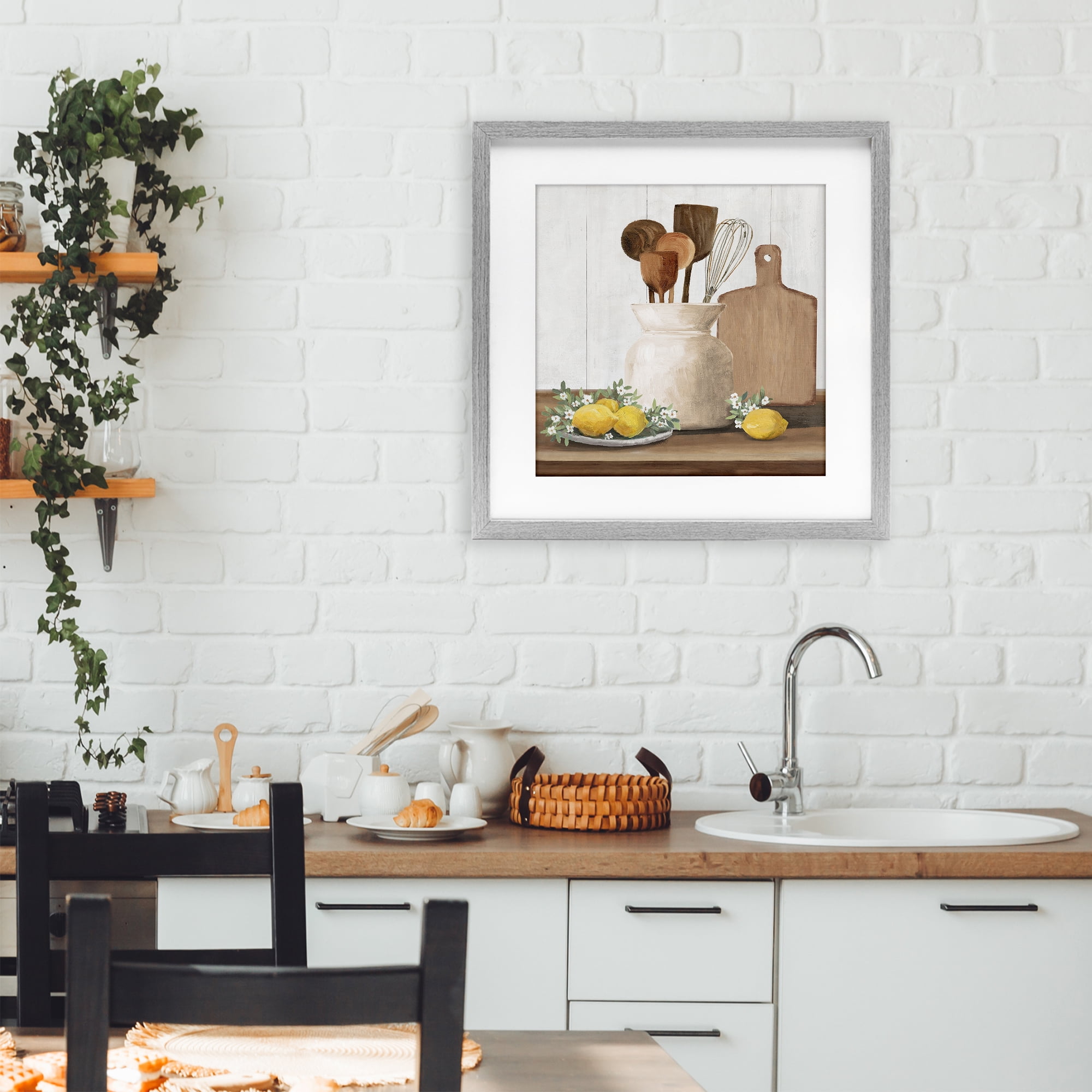 Stupell Industries Country Kitchen & Lemons Gray Framed Print Under Glass, design by White Ladder