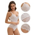 thumbnail image 3 of DARING DIVA V-Neck Sleeveless Floral Lace Bodysuit S White, 3 of 6