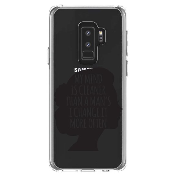 DistinctInk Clear Shockproof Hybrid Case for Samsung Galaxy S9  PLUS (6.2" Screen) - TPU Bumper Acrylic Back Tempered Glass Screen Protector - My Mind is Cleaner Than a Man's I Change It