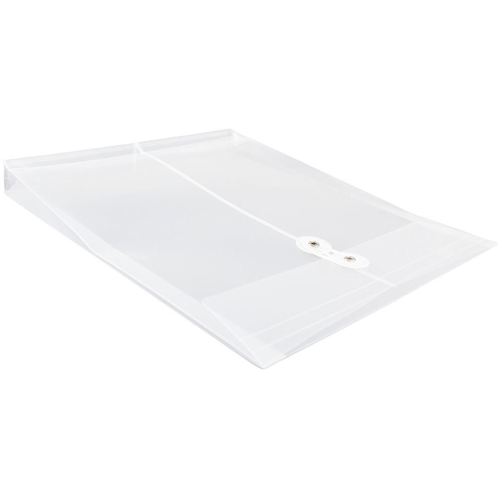 JAM Plastic Envelopes, 9.8x11.8, 12/Pack, Clear, Button String, Letter Open End