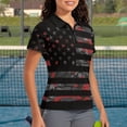thumbnail image 3 of Aplkyhs Women's Golf Shirt and Sun Visor Hat Set Black American Flag Soft Comfortable Breathable Fabric Quick Dry Short Sleeve Collared Tank Adjustable UV Sun Hat for Golf Tennis, 3 of 7