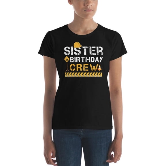 Women's Black "Sister Birthday Crew" Graphic Tee Plus Size S-5XL, Festive Printed T-Shirt, Casual Oversized Top for Sister & Birthday Enthusiasts