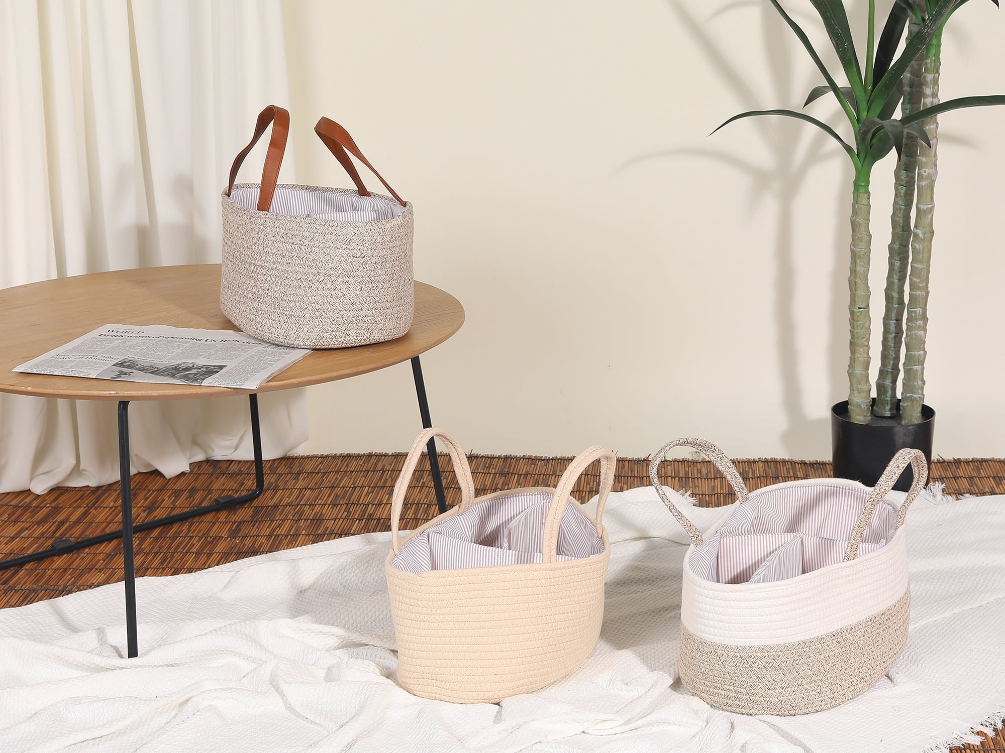 Unique Bargains 1 Pack Woven Storage Basket Bin with Divider and Handle Brown S