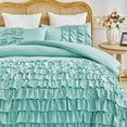 URBONUR Teal Waterfall Ruffle Girls Duvet Cover Set Queen Size 3Pcs