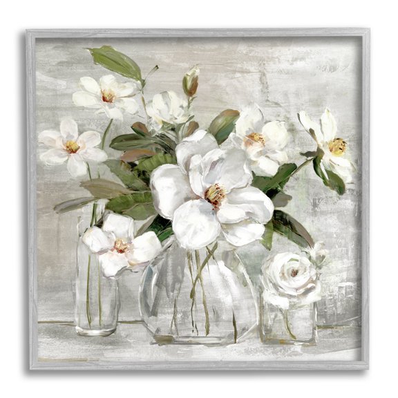 Stupell Industries Blooming White Florals Distressed Painting Country Still Life, 17 x 17, Design by Sally Swatland