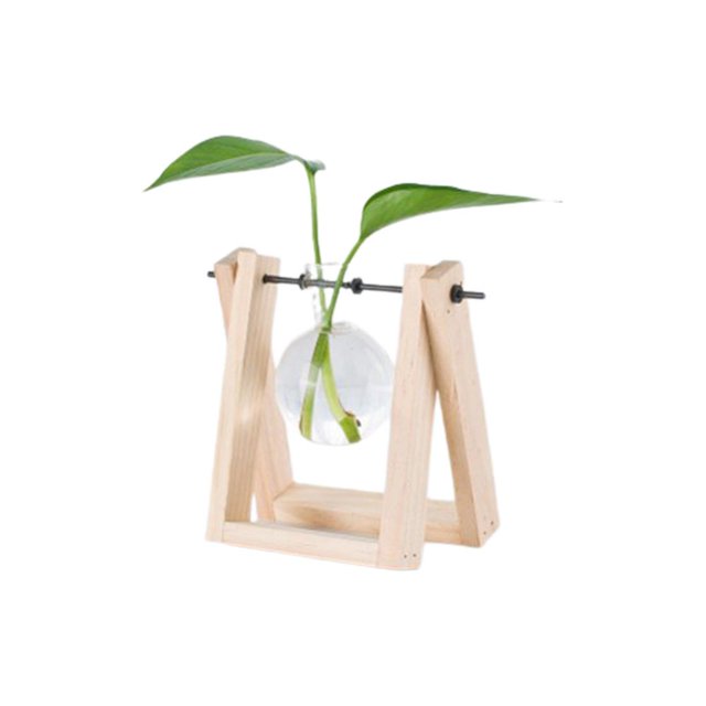 Planta Hidropónica Florero Transparente Marco De Madera Mesa Decorativa Vidrio Transparente Contenedor De Flores Bonsai Planta Decoración Florero Eigraketly HA039933-03