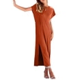 thumbnail image 3 of Lucakuins - Vestido de playa informal de verano para mujer, color sólido, manga corta de murciélago, cuello redondo, vestido dividido Lucakuins  moda, 3 of 8