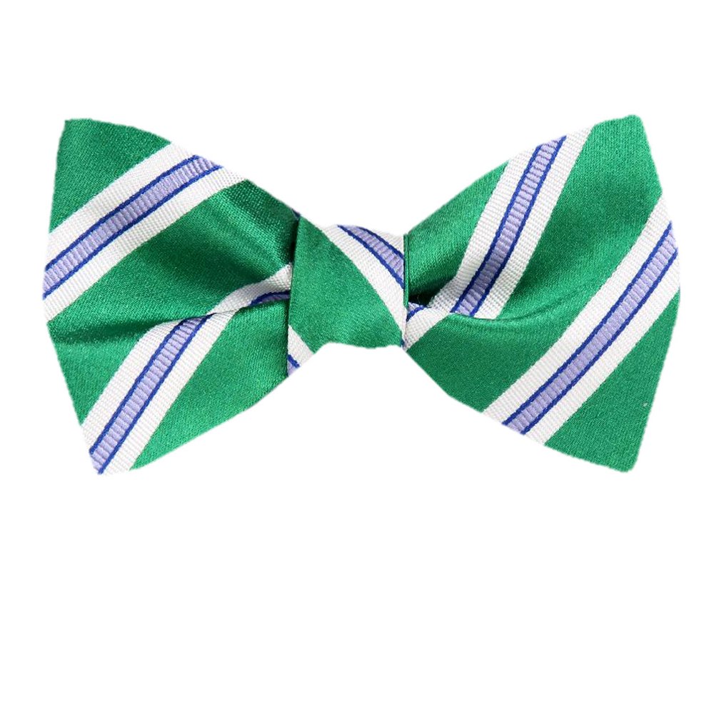 Buyyourties Men's Green Silk Stripes Self Tie Bowtie Tie Yourself Bow