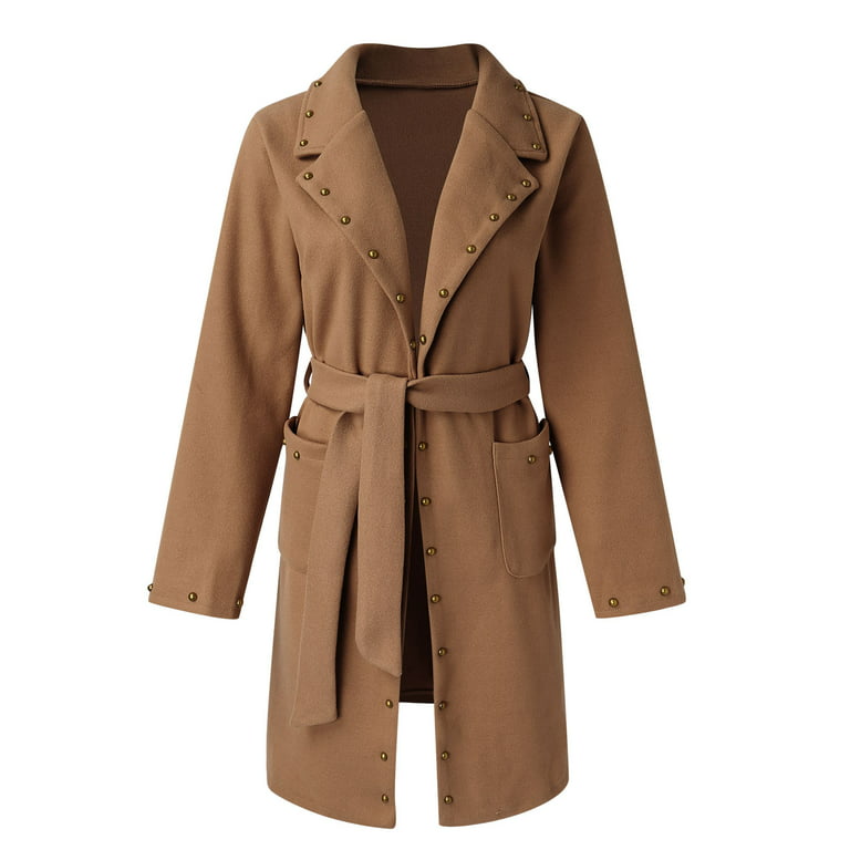 Winter Savings! RQYYD Long Trench Coat for Women Soft Wool Lapel Double  Breasted Pea Coat Casual Business Solid Outwear Winter Fall Essentials with  Pockets (Khaki,M) 