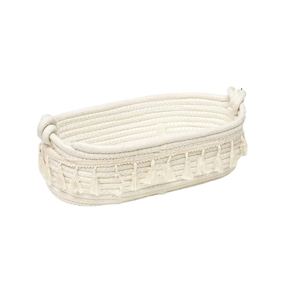 Luoshdecor Makeup Perfume Storage Basket,Boho Cotton Rope Storage Bins with Tassel ,Bedroom Basket for Clothes, Toys, Pets