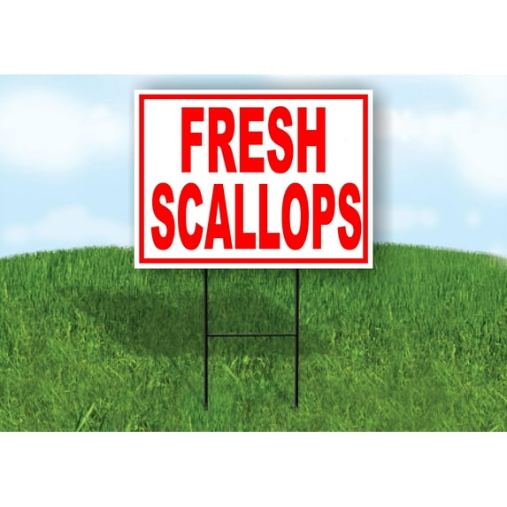 Double Sided Sign Fresh Scallops Seafood RED White Yard Sign Road Sign with Stand