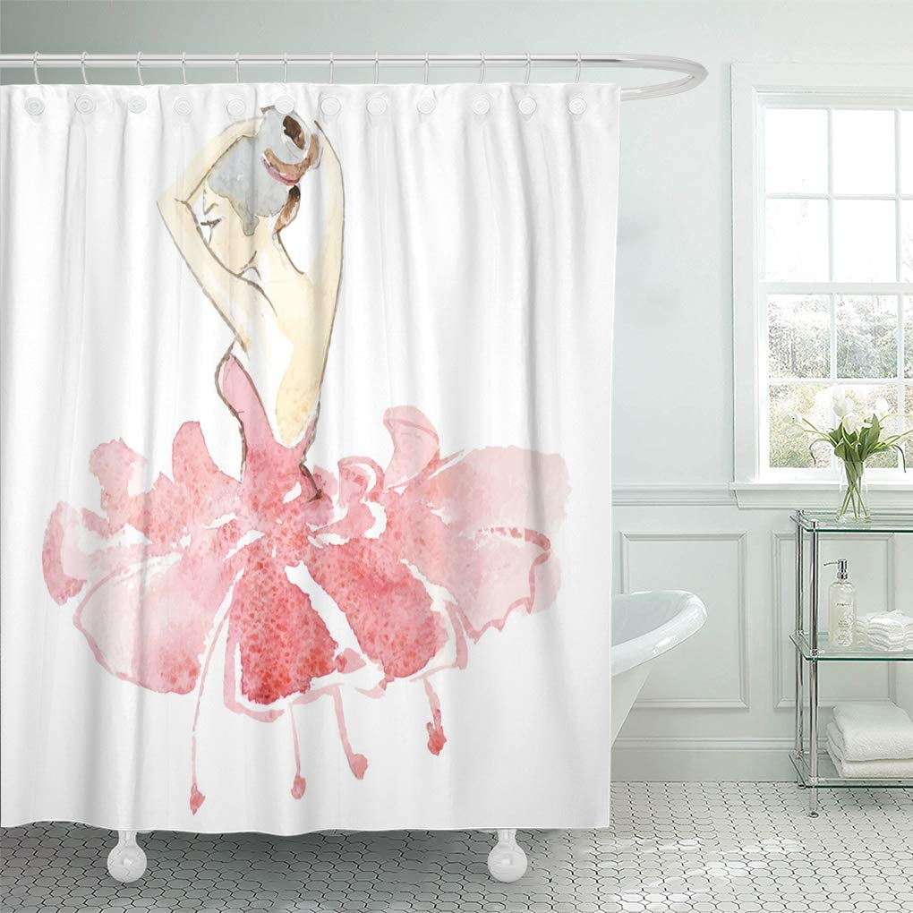 CYNLON Ballet Watercolor Ballerina in Colored Fashion Dress Art Dancer Girl Bathroom Decor Bath