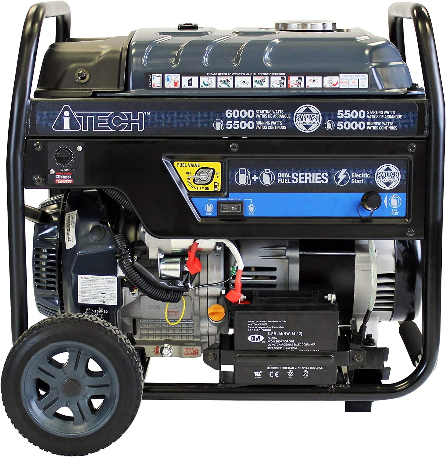 A-iTech 6000 Watt Portable Generator Gas & Propane Powered with Electric Start for Jobsite, RV, Home Backup Emergency (AT10-260001)
