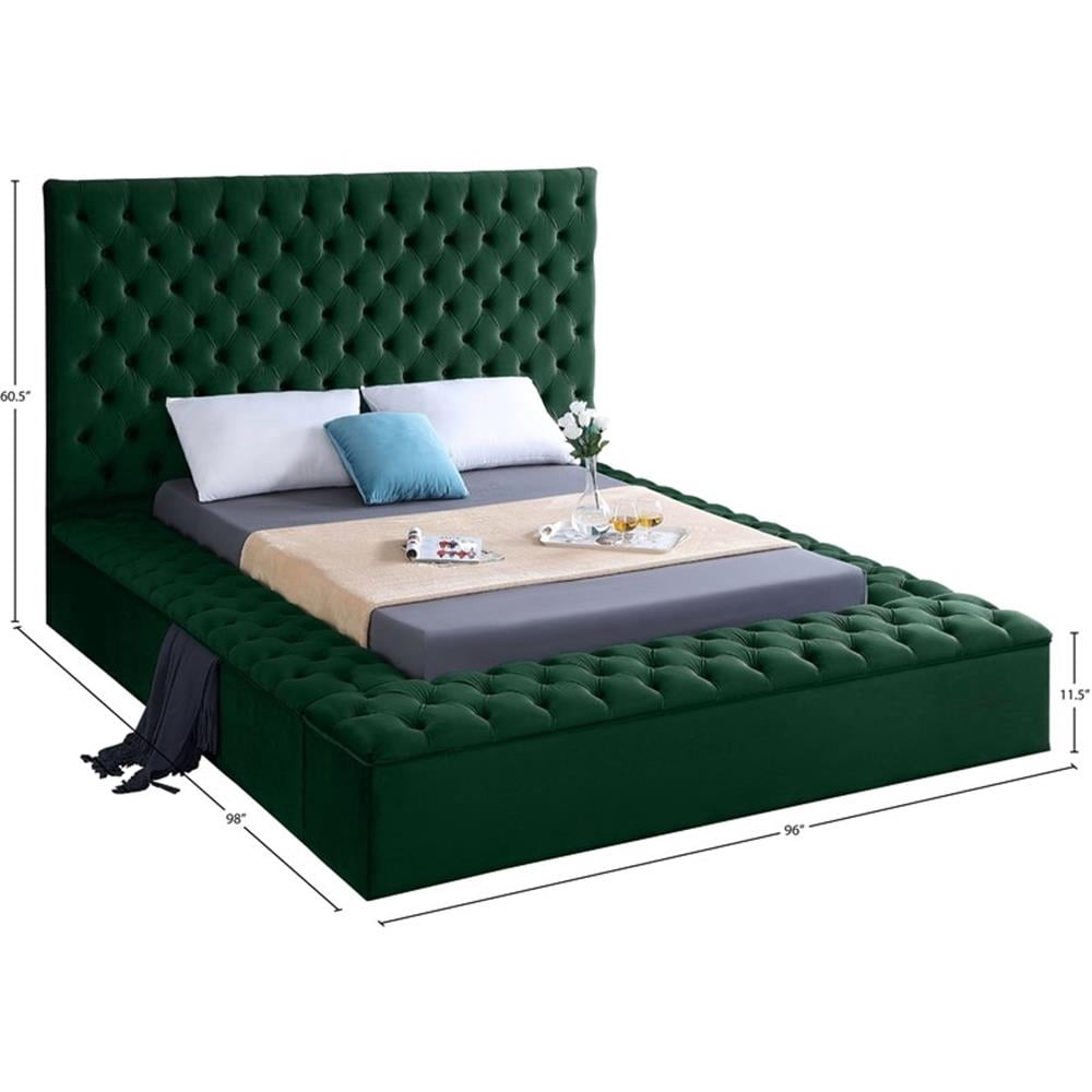 Meridian Furniture Bliss Modern Wood Storage Platform Bed, King, Green