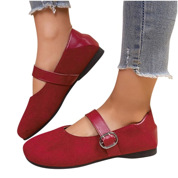 Women's Casual Solid Color Shallow Mouth Loafers Flat Bottom Shoes Mary Jane Flats Comfortable Business Office Dress Shoes with Ankle Strap