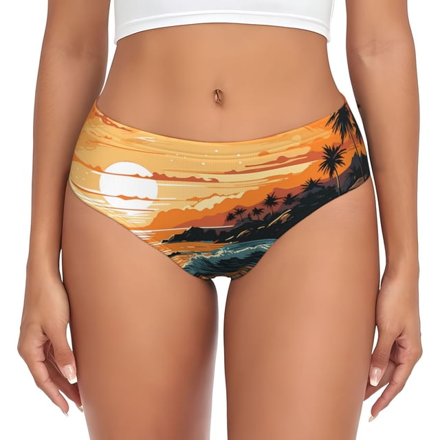 Balery Serene Ocean Sunset Ropa Interior de Algodón para Mujer con Dibujo – Braguitas Cómodas y Elásticas, Estilo Clásico-XX-Large