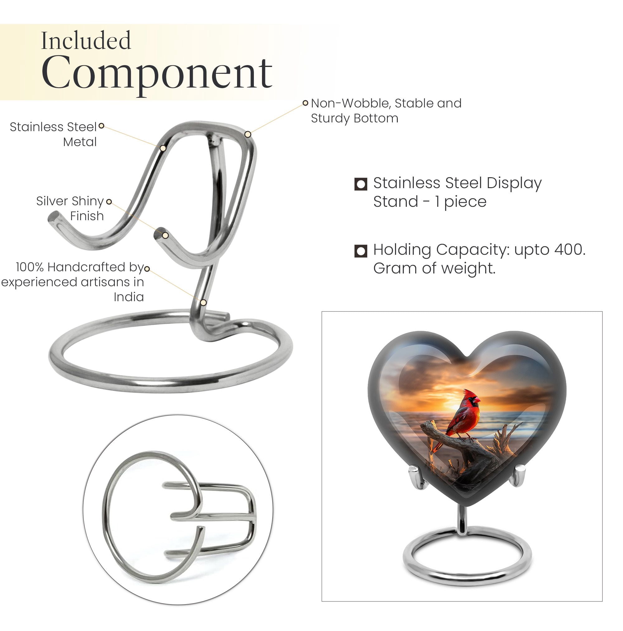 Cardinal Urns For Human Ashes, Large Heart Shape Cardinal Bird Urn For Ashes Adult, Ashes Urns Human Remains Adult, Elegant Urns For Ashes Adult Male, Funeral Urns For Adult Ashes Women 8 Inch
