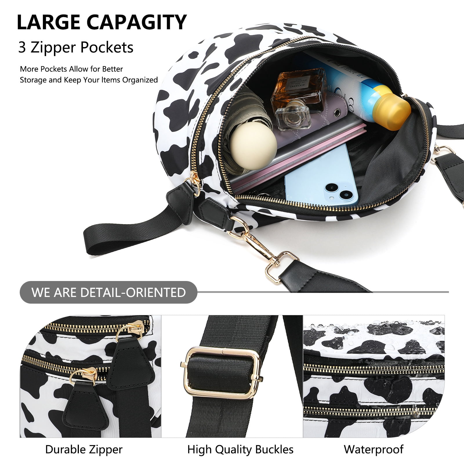 Jia Store Crossbody Bag,Checkered Purse for Women Black and White Bum Bag Fanny Packs Belt Bag Sling Bag with Shoulder Strap