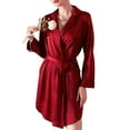 thumbnail image 2 of HAiming Women's Satin Robes Mid Length Silk Lapel Belted Long Sleeve Bathrobe Nightgowns Pajamas Elegant Loungewears, 2 of 7