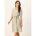 thumbnail image 2 of Vestido floral Allegra K de gasa midi evasé con cuello Peter Pan para mujer Verde Claro L, 2 of 6