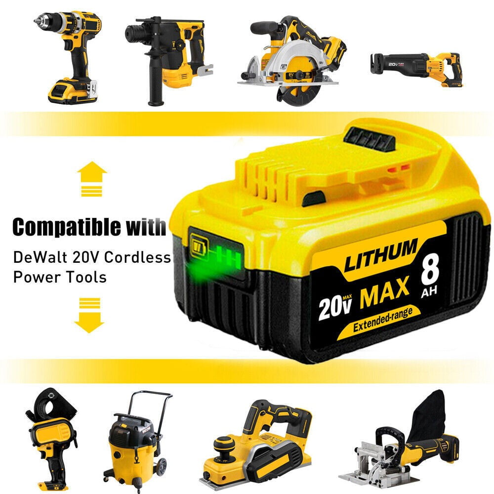 2Pack DCB200 8.0Ah Battery Replacement for 20V Compatible with DEewalt Cordless Power Tools DCB200 DCB201 DCB203 DCB206 DCB207 Battery