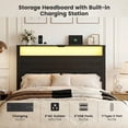 thumbnail image 3 of Bexfil Queen Size LED Bed Frame with Charging Station, Modern Metal Platform Bed with Wood Headboard, Black Oak, 3 of 7