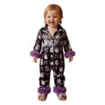 thumbnail image 2 of Elegyee Newborn Girls Halloween Satin Pajamas Cartoon Ghost Bow Long Sleeve Sleepwear Set, 2 of 6