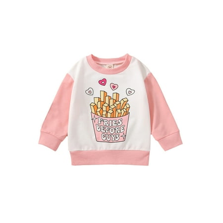 

Valentine s Day Toddler Baby Boy Girl Sweatshirt French Fries Print Long Sleeve Shirt Kids Casual Pullover Top