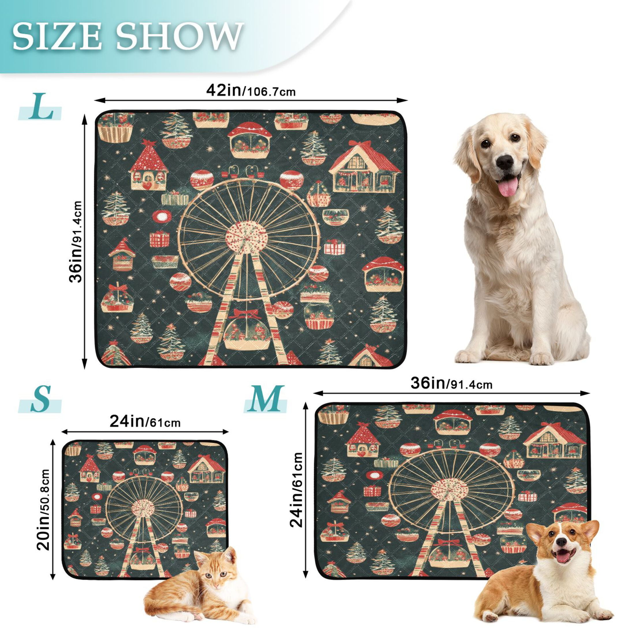 Qxltty Christmas Decorated Ferris Wheel Cat litter Pads Pet Set of 3 Diaper Mats Center Anti-leakage Layer Absorbent Soft and Comfortable