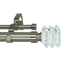 MERIVILLE 1-Inch Diameter Lione Telescoping Double Window Treatment Curtain Rod, Crystal Finial, 84-Inch to 120-Inch, Satin Nickel